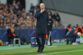 Manchester United new manager odds: Erik ten Hag, manager of Manchester United, looks dejected during the UEFA Champions League match between F.C. Copenhagen and Manchester United at Parken Stadium on November 08, 2023 in Copenhagen, Denmark. (Photo by James Gill - Danehouse/Getty Images)