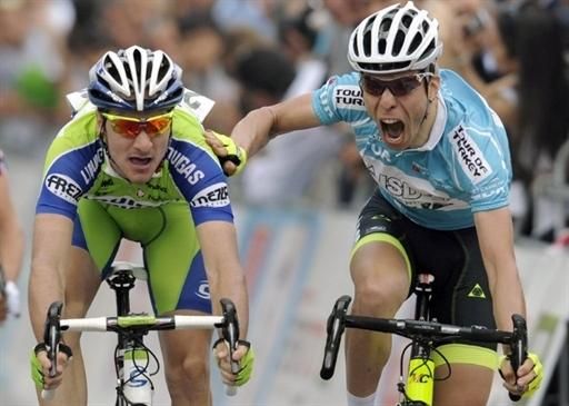 Visconti was clearly not happy that Viviani beat him to the line.
