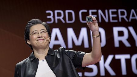 Lisa Su, president and chief executive officer of Advanced Micro Devices (AMD), holds a 3rd generation Ryzen desktop processor while speaking during a keynote session at the 2019 Consumer Electronics Show (CES) in Las Vegas, Nevada, U.S., on Wednesday, Jan. 9, 2019.