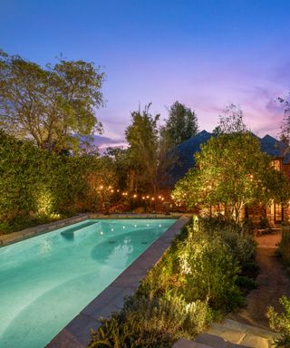 Swimming pool in garden of Walton Goggins’ home which is for sale in Hollywood, Los Angeles