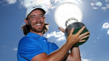 Tommy Fleetwood with the trophy after winning the 2019 Nedbank Golf Challenge in South Africa
