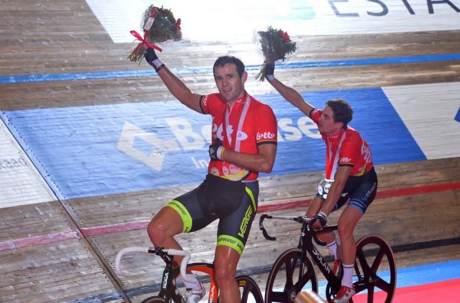 Marc Hester and Alex Rasmussen (Lotto) with their bouquets
