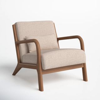 accent chair in wood and linen 