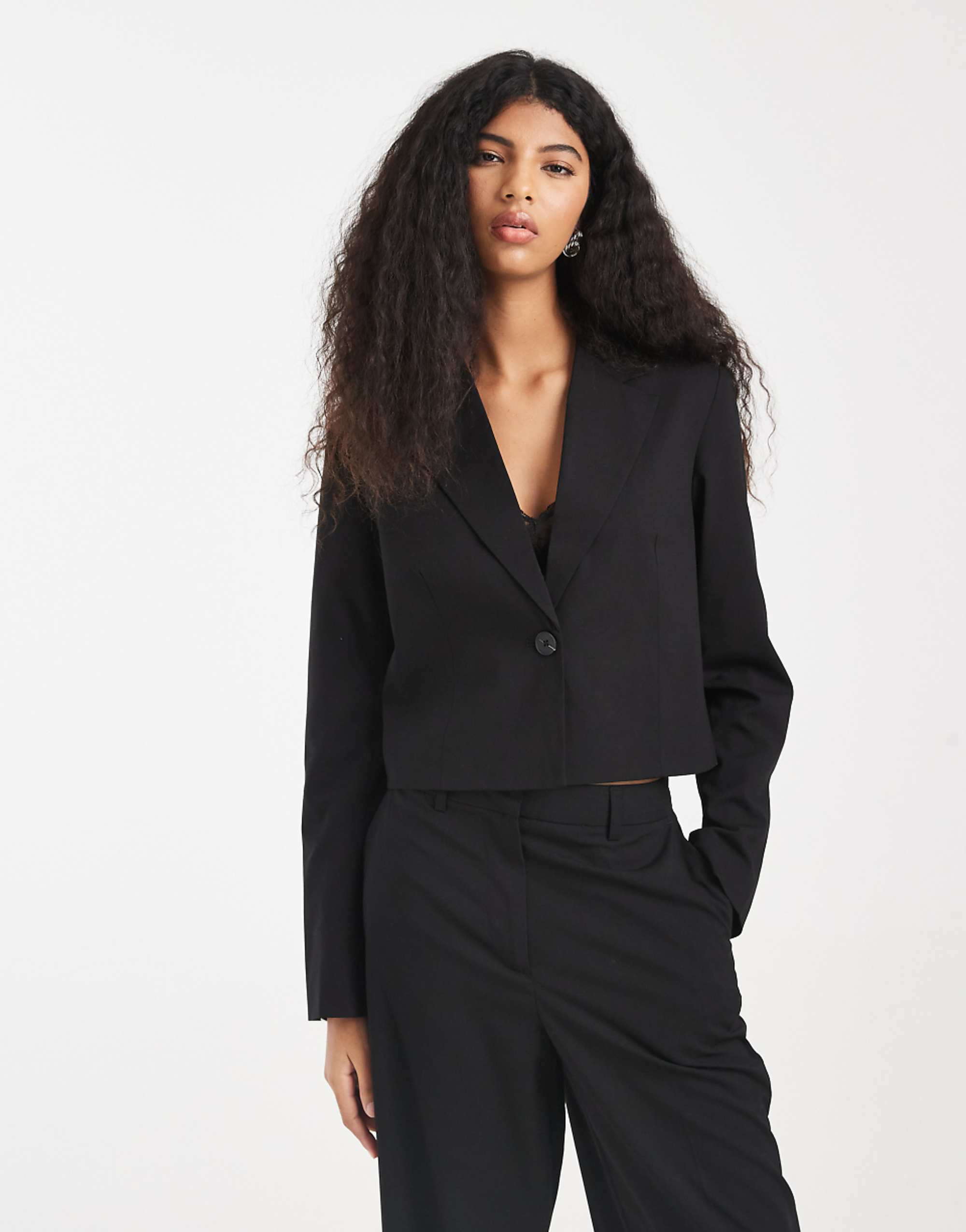 Pieces Tailored Short Blazer in Black - Part of a Set