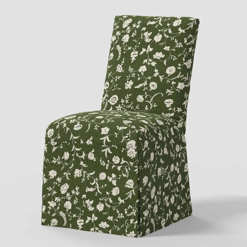 Logan Dining Chair Slipcover Robina Floral Olive - Threshold&amp;trade;: Cotton Upholstery, Rubberwood Frame, Spot Clean