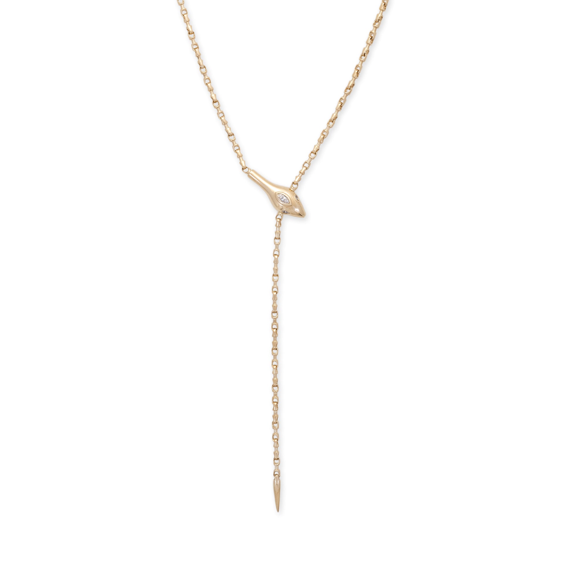 Marquise Diamond Snake Head Rolo Chain Y Necklace - 14k Yellow Gold