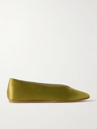 Regency Grosgrain-Trimmed Satin Ballet Flats