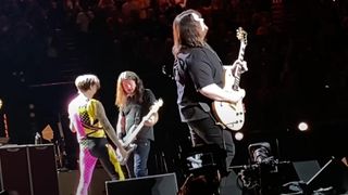 [L-R] Justin Hawkins, Dave Grohl and Wolfgang Van Halen