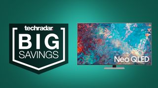deals image: Samsung QN85A 4K TV on green background