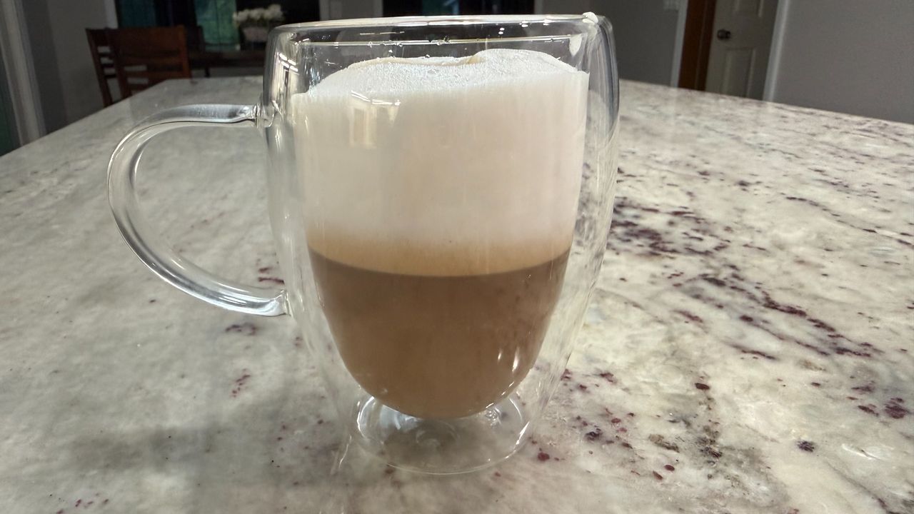 Braun OptiBrew Pro coffee shot and frothed milk