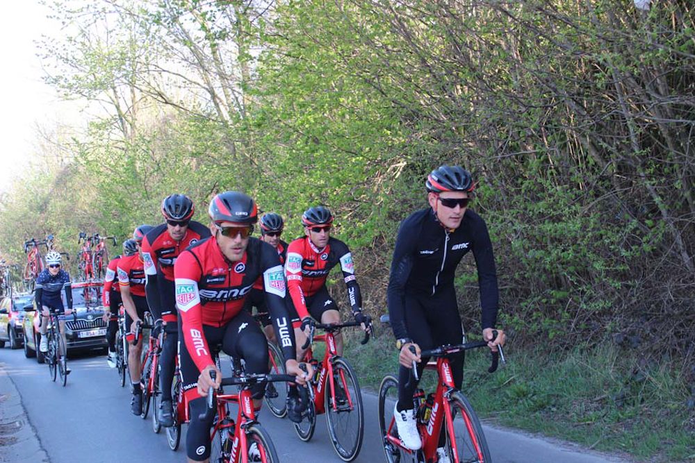 Jempy Drucker with Silvan Dillier at the front of the bunch