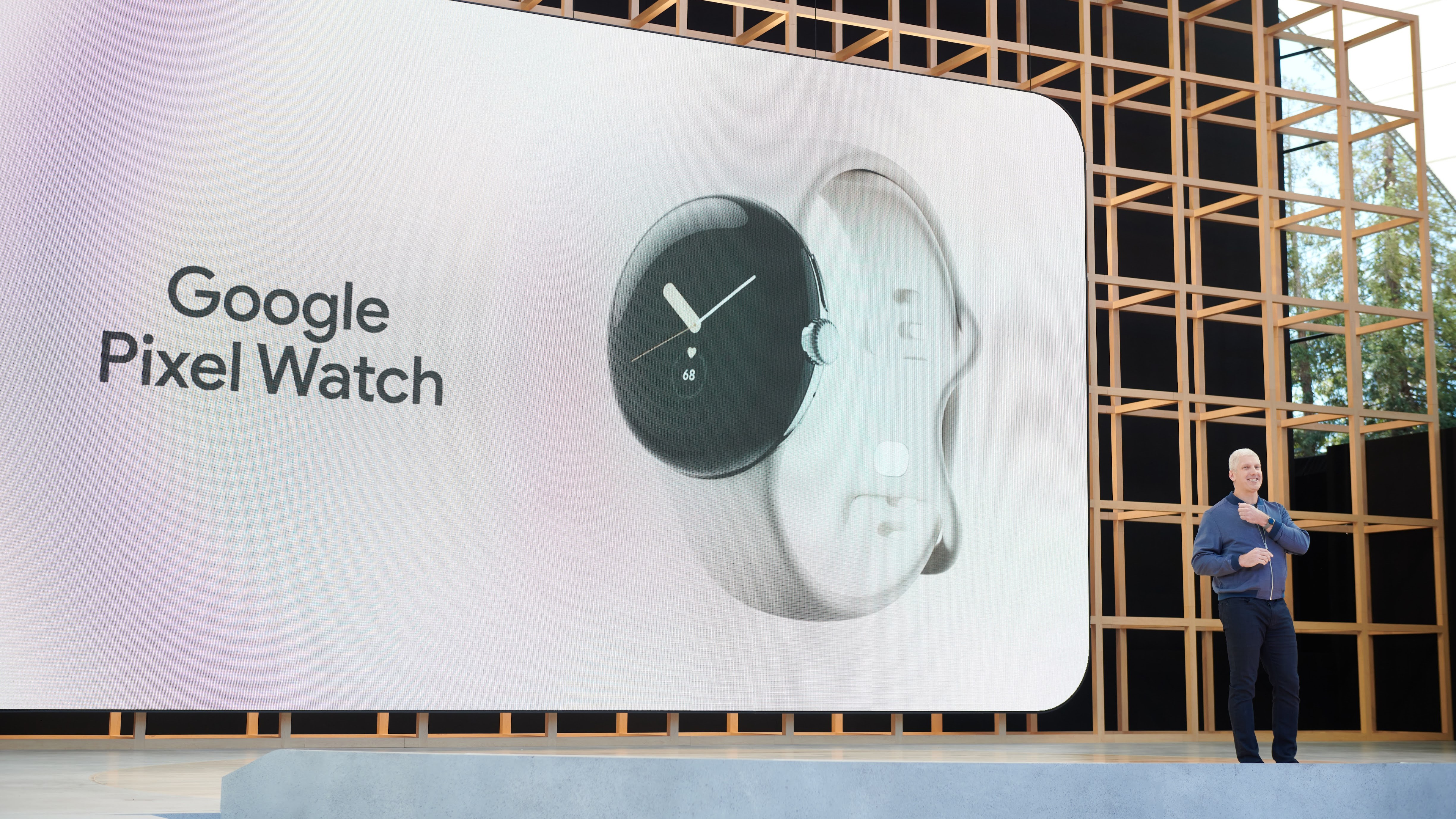 Google Pixel Watch being showcased on stage