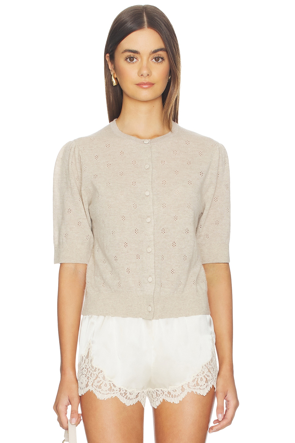 Raina Pointelle Short Sleeve Cardigan