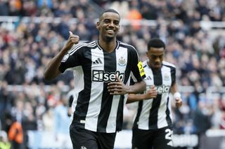 Alexander Isak celebrates a goal for Newcastle United against Nottingham Forest in the Premier League in February 2025.