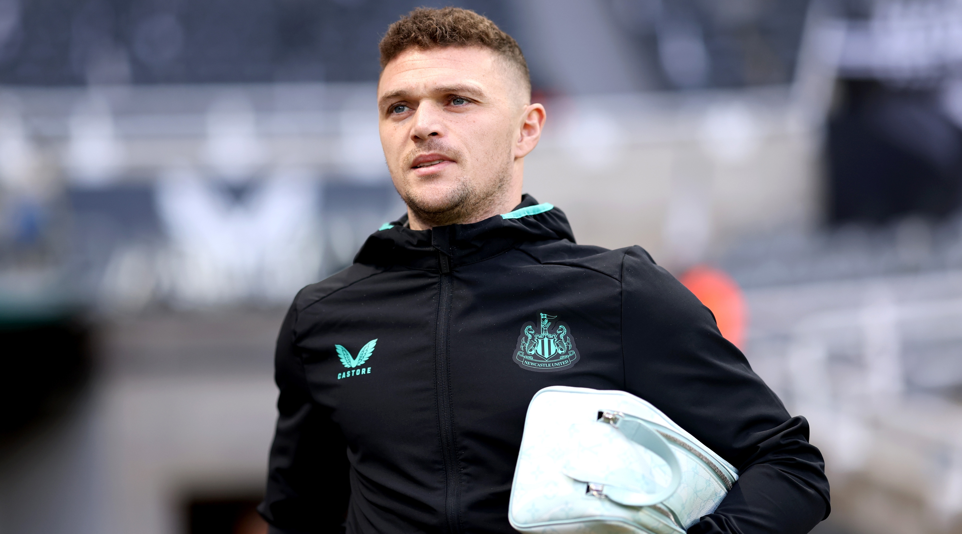 NEWCASTLE UPON TYNE, ENGLAND - JANUARY 13: Kieran Trippier of Newcastle United arrives at the stadium prior to the Premier League match between Newcastle United and Manchester City at St. James' Park on January 13, 2024 in Newcastle upon Tyne, England. (Photo by Alex Livesey/Getty Images)