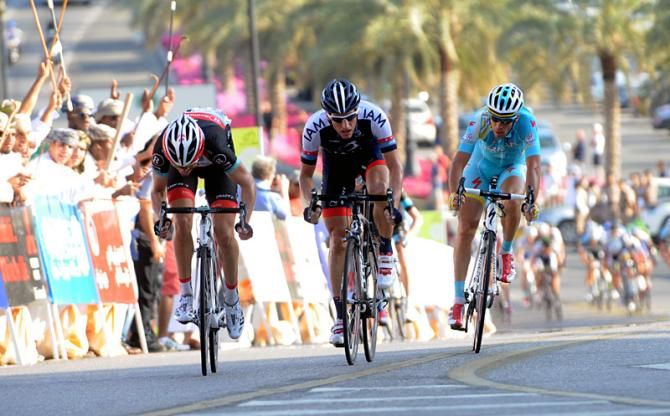 Tony Gallopin (RadioShack Leopard) takes the sprint for second ahead of Martin Elmiger (IAM Cycling) and Vincenzo Nibali (Astana).