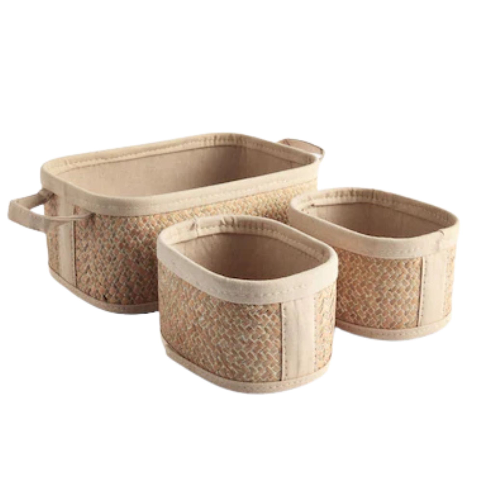 Neutral Herringbone Set of 3 Storage Basket