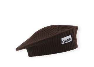 Ganni Brown Structured Rib Beret