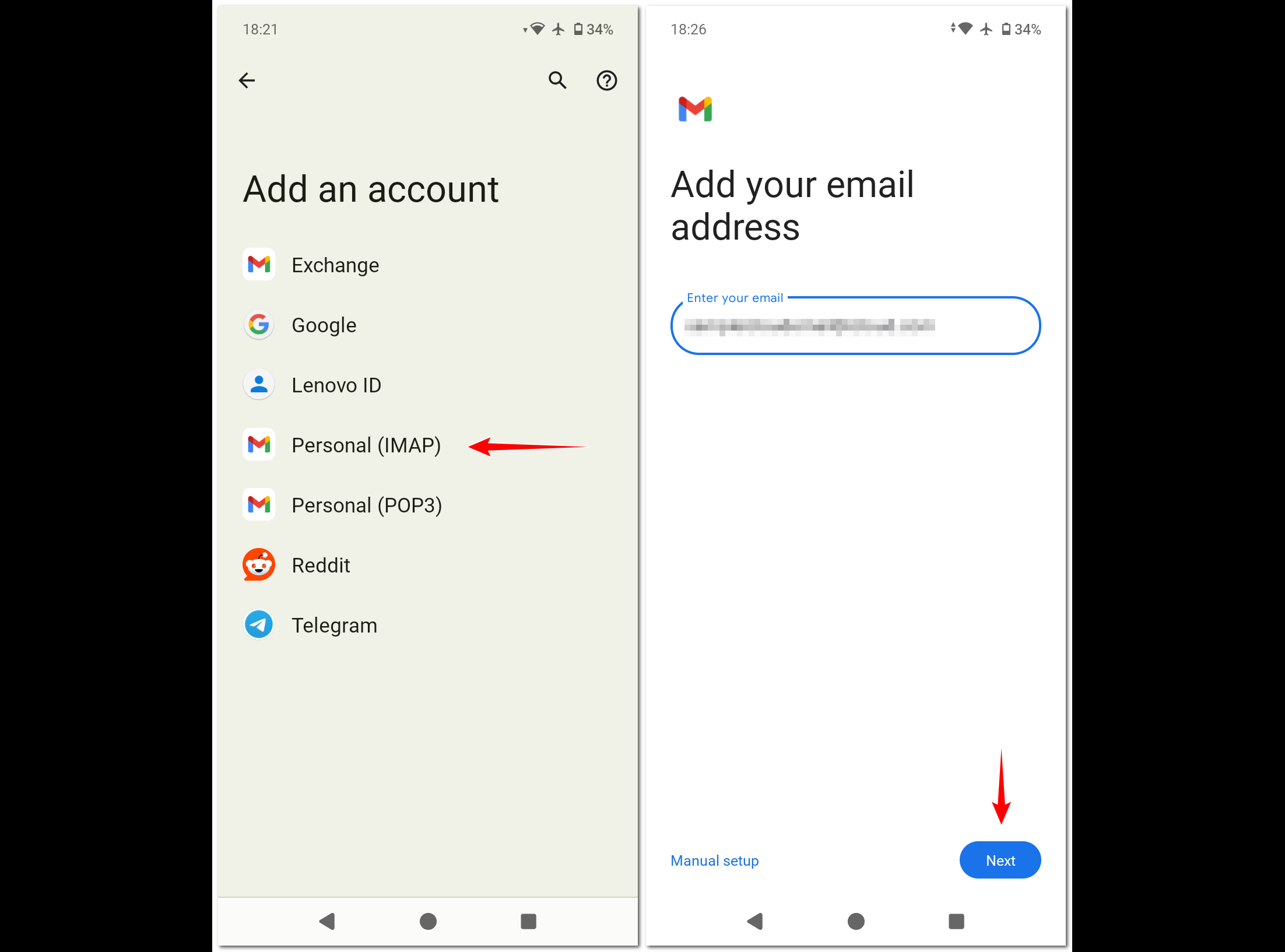 how to set up icloud email on android - adding the account - black bg
