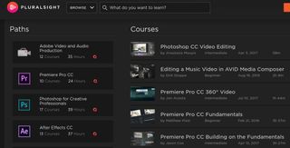Online video editing courses: Screengrab showing descriptions of five Pluralsight courses