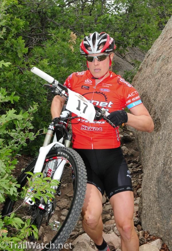 Katie Compton (Planet Bike) found it quicker to run this section.