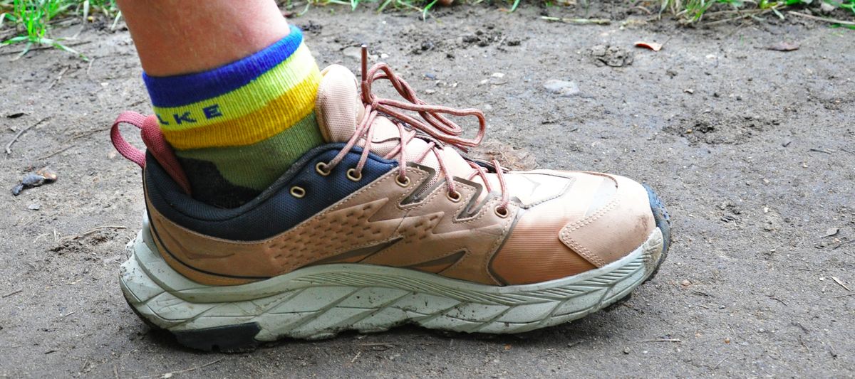 Man wearing Hoka Anacapa Low GTX walking shoe