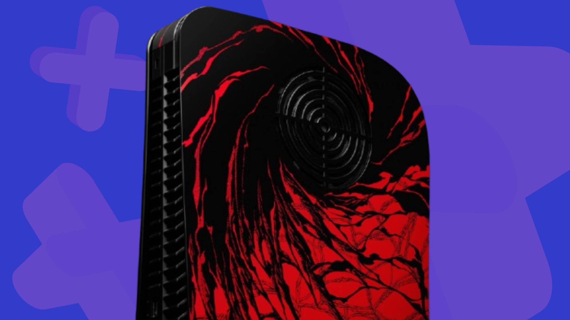 Image of the Dbrand Arachnoplates PS5 faceplate, on a blue GameRadar+ background.