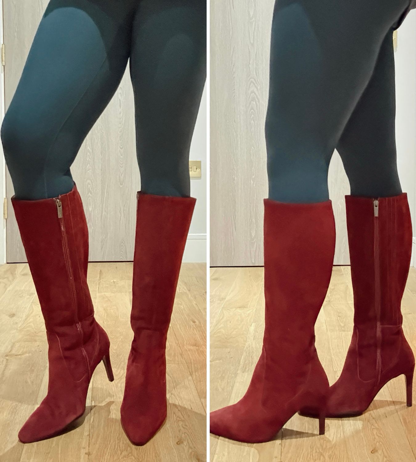 Stephanie Yeboah tries on the duoboots freya knee high boots