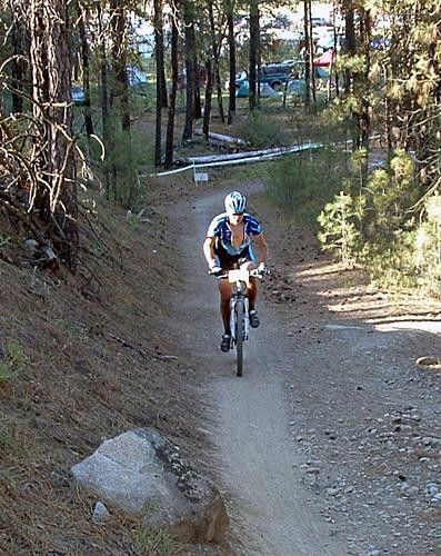 Out front and alone on his way to winning