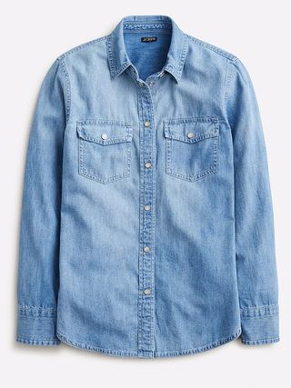 Kemeja Chambray Slim Western J.Crew, Wren dalam Warna Callie Wash