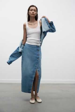 Z1975 Denim Crossover Midi Skirt