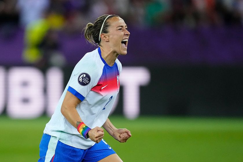 Lucy Bronze celebrates her goal against Sweden