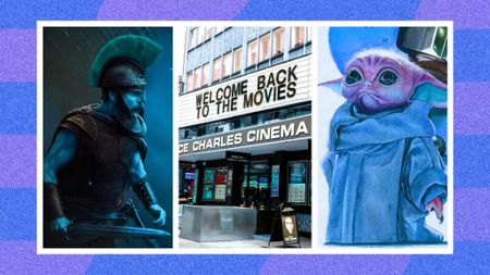 The Prince Charles Cinema flanked by upcoming movie posters