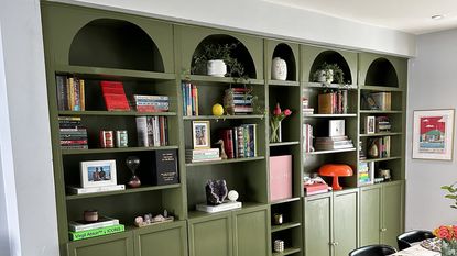 Blue Ikea sideboard hack with rattan lining.