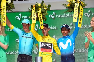 Jakob Fuglsang, Richie Porte and Nairo Quintana on the final Tour de Suisse podium