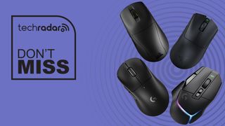 Four gaming computer mice on a purple background