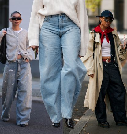 woman wearing barrel jeans 