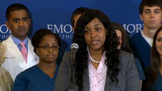 Dallas nurse Amber Vinson, who recovered from Ebola infection, spoke at a press conference at Emory University Hospital.
