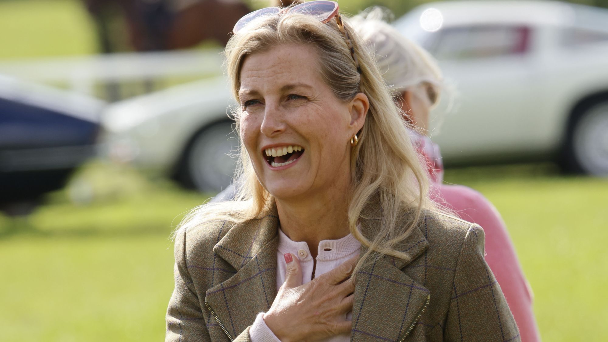 Sophie, Duchess of Edinburgh laughs as she attends the Cornbury House Horse Trials 2024