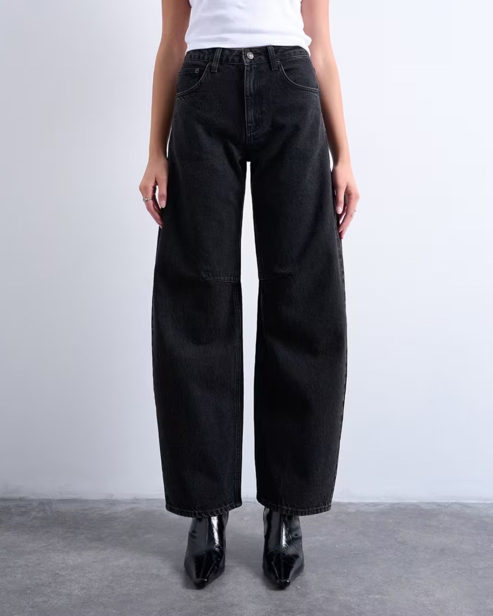 Topshop Washed Black Barrel Jeans