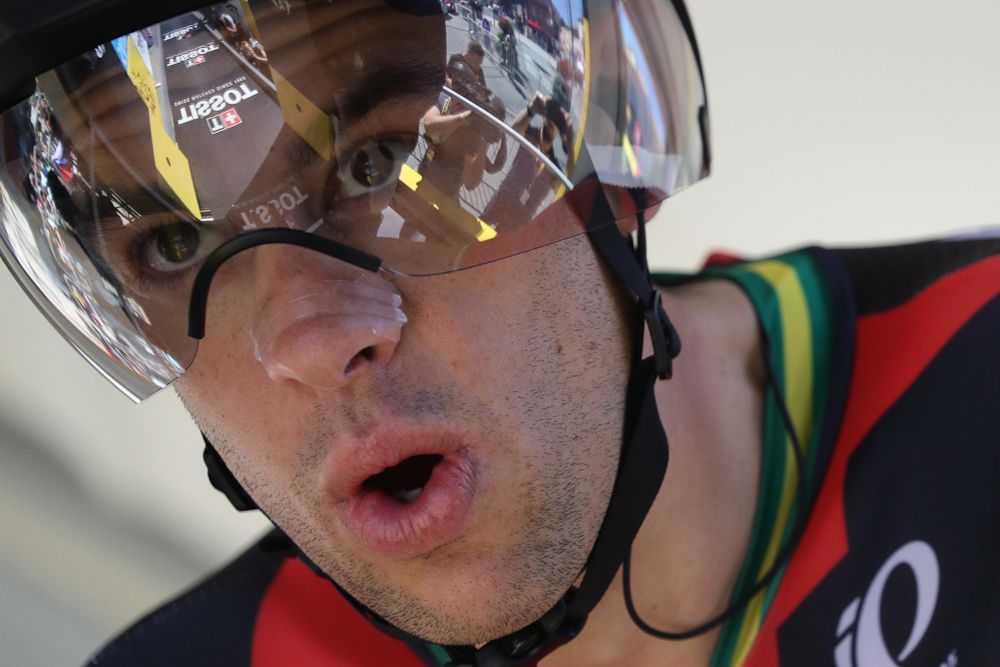 Richie Porte gets ready to take off for the stage 13 time trial.