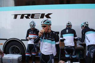 Fabian Wegmann has a pre-ride snack