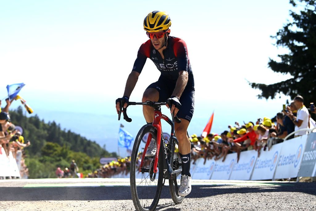 PLANCHE DES BELLES FILLES FRANCE JULY 08 Adam Yates of United Kingdom and Team INEOS Grenadiers crosses the finishing line during the 109th Tour de France 2022 Stage 7 a 1763km stage from Tomblaine to La Super Planche des Belles Filles 1141m TDF2022 WorldTour on July 08 2022 in Planche des Belles Filles France Photo by Tim de WaeleGetty Images