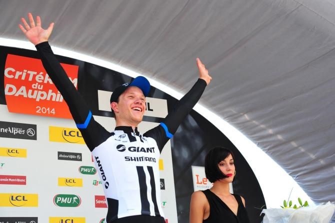 Nikias Arndt (Giant-Shimano) gets a huge cheer after winning the sprint