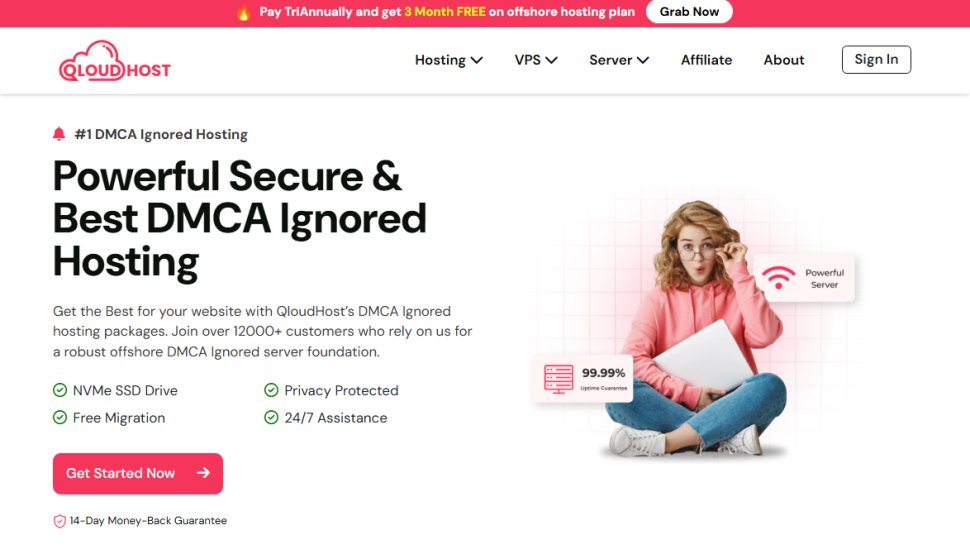 Website screenshot of QloudHost (August, 2025)
