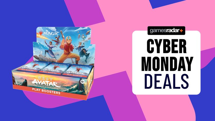 The MTG Avatar: The Last Airbender set next to a sign saying &#039;Cyber Monday deals&#039;.