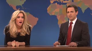 Kristen Wiig and Seth Meyers on Weekend Update.