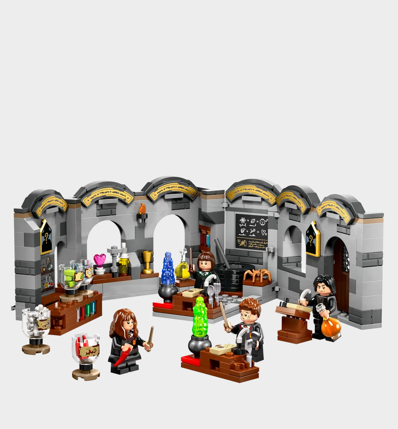Lego Potions Class set and minifigures on a plain background