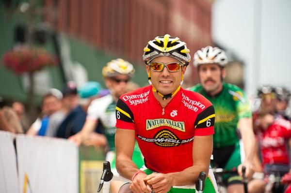 Stage 4's Freewheel Bike Most Aggressive Jesse Anthony (Kelly Benefit Strategies-OptumHealth) all smiles at the start in Menomonie.