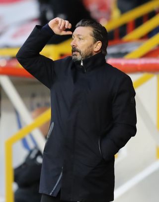 Aberdeen manager Derek McInnes gestures on the touchline